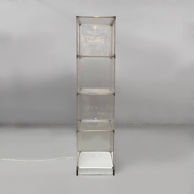 Space Age Italian Bookcase with Lamp in Acrylic Glass and Metal, 1970s For Sale - Image 3 of 15