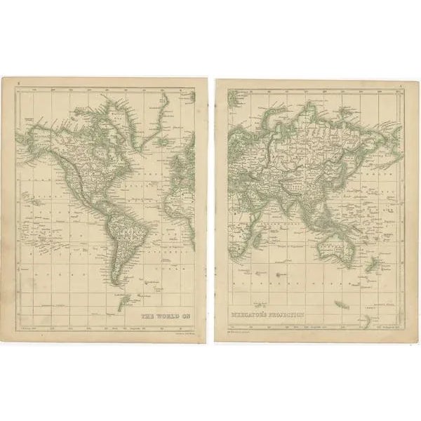 Antique Map of the World in Two Sheets, 1852, Set of 2 For Sale - Image 4 of 5