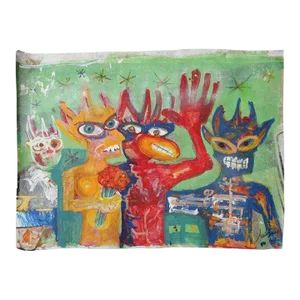 1999 "Spring Stroll" Neo Expressionist Folk Art Painting on Mixed Media by Julie Hermoso