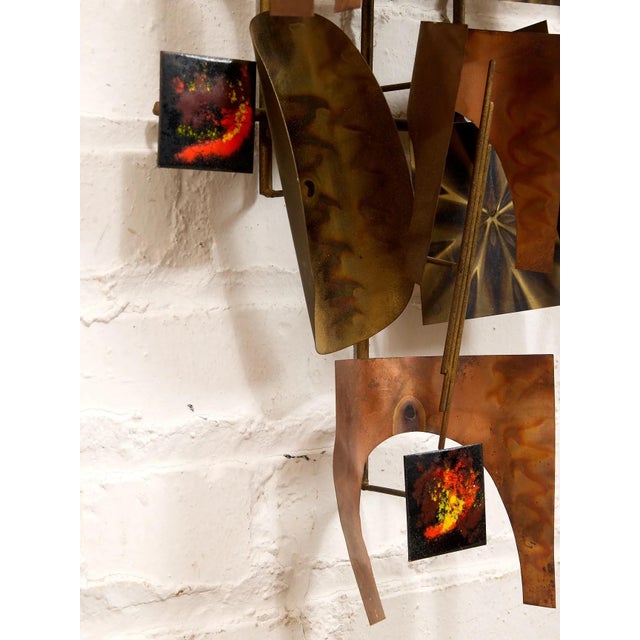 20thC .Mid-Century Modern Brutalist Wall Sculpture Is a Copper and Brass Art Piece Styled After Curtis Jere. For Sale In Los Angeles - Image 6 of 11