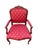 French Provincial Ethan Allen French Louis XV Style Carved Cherry Armchair in Red & Gold For Sale - Image 3 of 12