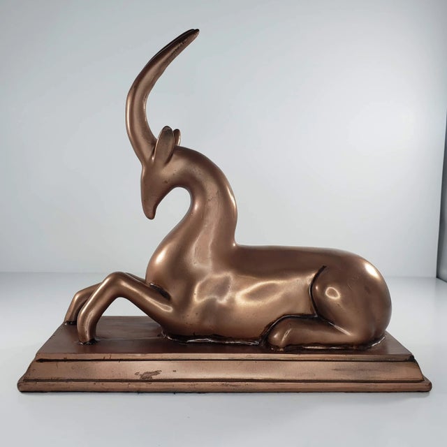 Late 20th Century Art Deco Copper Colored Gazelle Impala Deer Statue Figurine For Sale - Image 12 of 12