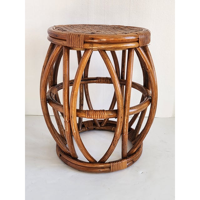 McGuire Vintage Bamboo & Rattan Drum Stool For Sale - Image 4 of 11