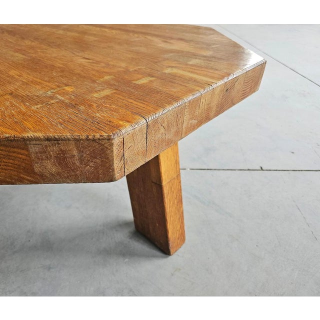 Wood Large Brutalist Octagonal Coffee Table Done in Oak, Netherlands, 1960s For Sale - Image 7 of 10