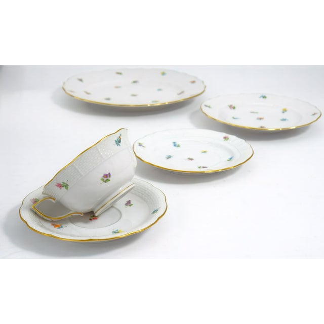 White 1980s Herend "Kimberly" China Service for 8 40 Piece Hand-Painted Fine China With Gold Trim For Sale - Image 8 of 12