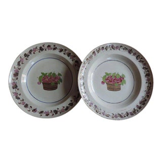 1800s Chinese Export for the American Federal Market Porcelain with Classical Baskets of Cherries & Fruit Pattern Plates - A Pair For Sale