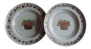 1800s Chinese Export for the American Federal Market Porcelain with Classical Baskets of Cherries & Fruit Pattern Plates - A Pair