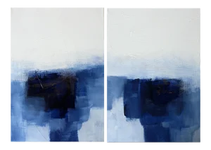 Geometric Modern Abstract Signed Limited Edition Prints Pair Diptych Navy