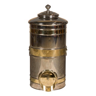 French Turn of the Century Steel and Brass Coffee Bean Dispenser, circa 1900 For Sale