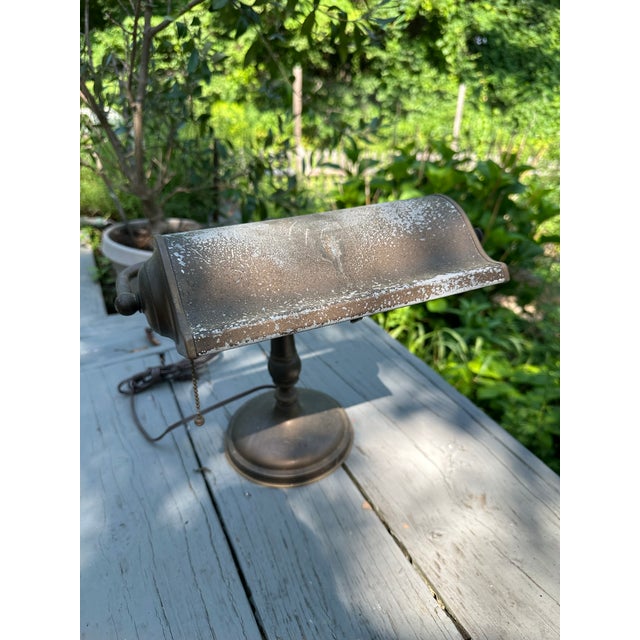 Vintage Brass and Metal Banker's Lamp For Sale - Image 4 of 9