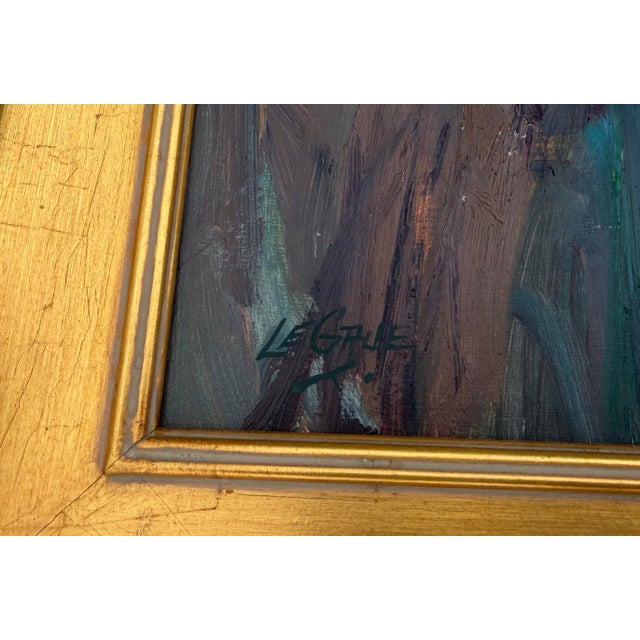Sky Blue Jeanette Le Grue California Coastal Impressionist Oil Painting in Gilt Frame For Sale - Image 8 of 11