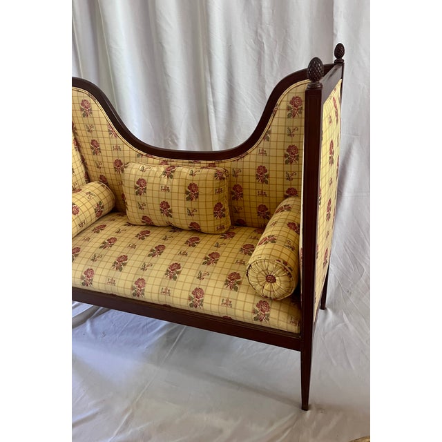 Vintage Sheraton Style Upholstered Settee For Sale - Image 10 of 11