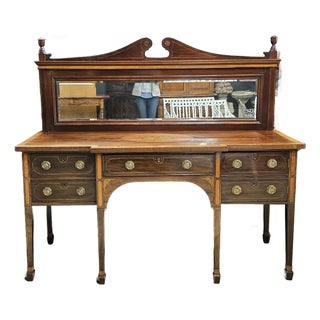 Early 20th Century Mahogany Satin Banded and Fan Inlaid Mirror Backed Sheraton Sideboard For Sale