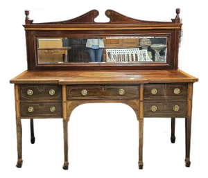 Early 20th Century Mahogany Satin Banded and Fan Inlaid Mirror Backed Sheraton Sideboard