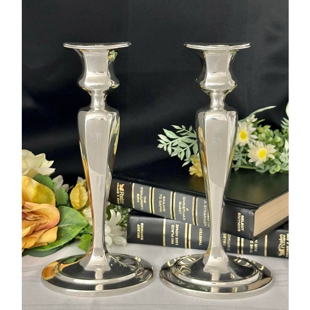 Silver Antique Tiffany and Co Sterling Silver Candlesticks Monogram -A Pair For Sale - Image 8 of 12
