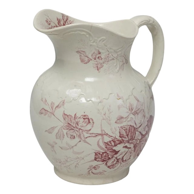 20th Century Belgian Red Chinoiserie Ceramic Pitcher For Sale