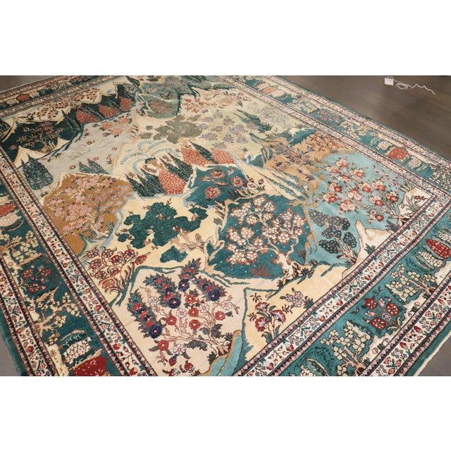 Blue Landscape Vintage Persian Tabriz Rug, 9'10'' X 13'3'' For Sale - Image 8 of 11