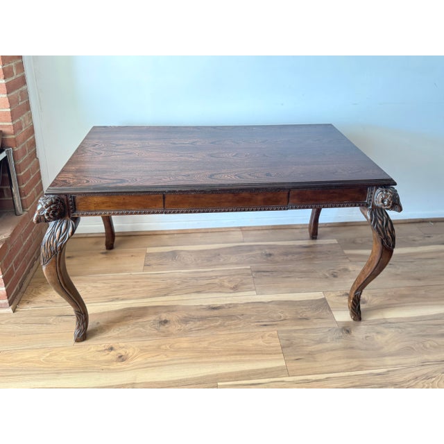 Early 20th Century Walnut Writing Desk With Ram’s Head Carvings For Sale - Image 4 of 11