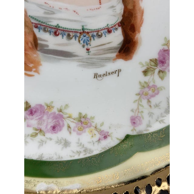 Large Royal Vienna Style Porcelain Portrait Plate in Gilt Metal Frame For Sale - Image 9 of 14