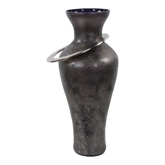 The Black Ore Glass Vase with Metal Accent, Medium For Sale