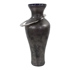 The Black Ore Glass Vase with Metal Accent, Medium