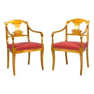 Set of Late Empire Birch Armchairs, 1840s For Sale