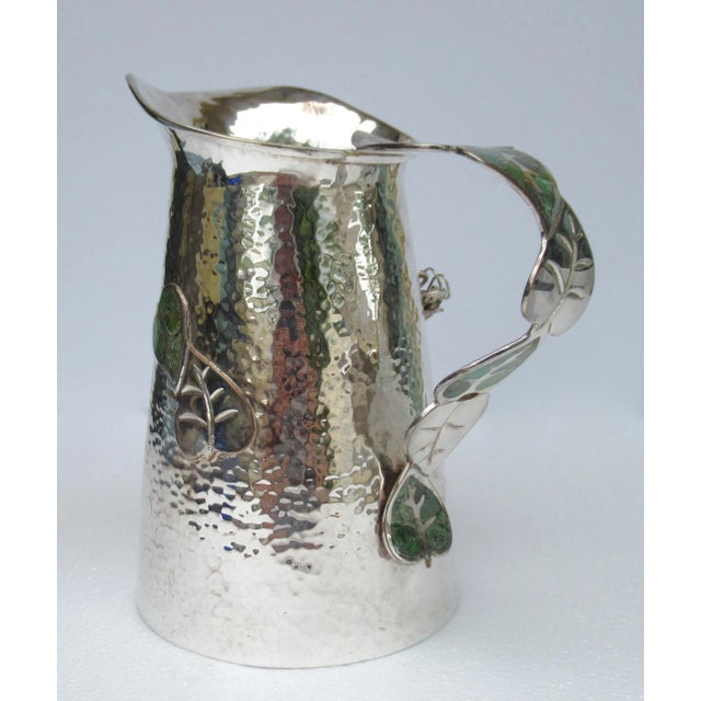 C.1970's -C.1980's Los Castillo, (Wolmar Castillo) Taxco, Mexico Hand-Hammered Silver With Malachite Gem Stones Water Carafe/Pitcher With Grasshopper For Sale In West Palm - Image 6 of 13