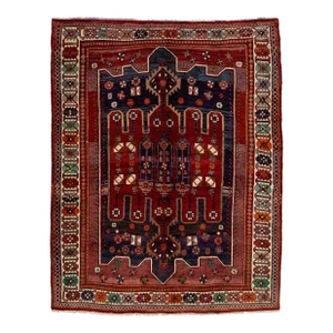 Vintage Handmade Shiraz Wool Rug With Tribal Motif