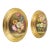 Antique Mid Century Modern Convex Italian Oil Painting Set Wooden Panel | Oval Still Life Flowers Wall Decor | Golden Frame Regency Floral - a Pair For Sale