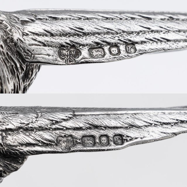 Vintage 20th Century English Silver Ornamental Pheasants, 1972, Set of 2 For Sale - Image 17 of 18