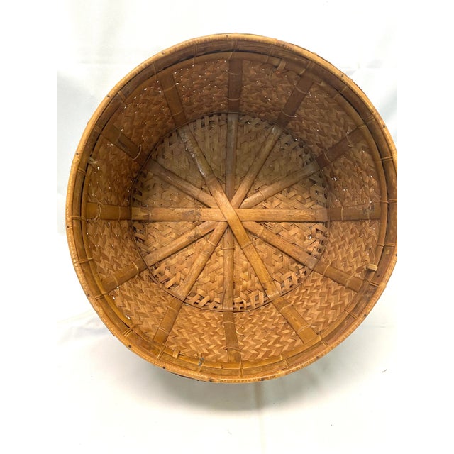 Large Vintage Wicker Floor Basket - Handwoven Splint Storage Basket - Rustic Farmhouse Decor For Sale In Louisville - Image 6 of 12