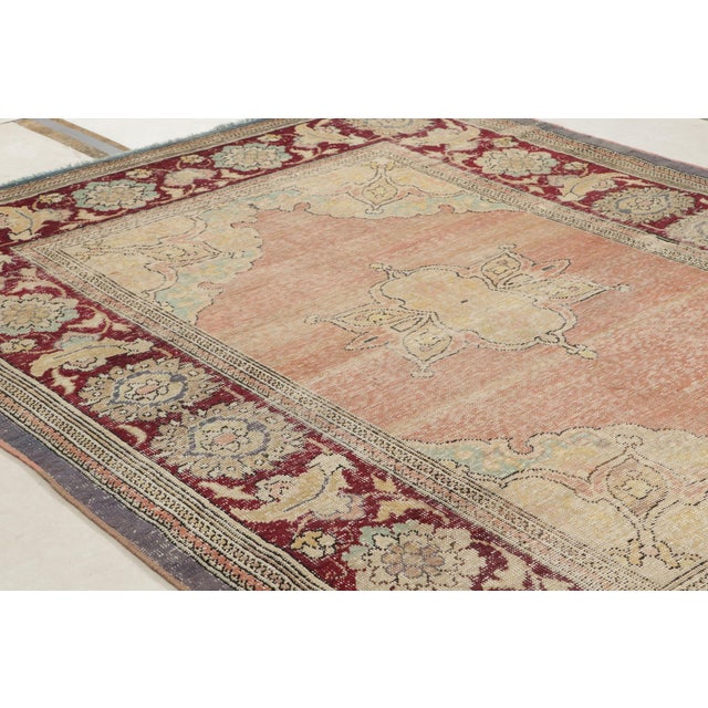 Rug & Kilim 1920s Antique Hereke Rug With Gold Floral Medallion and Red Border, by Rug & Kilim For Sale - Image 4 of 8