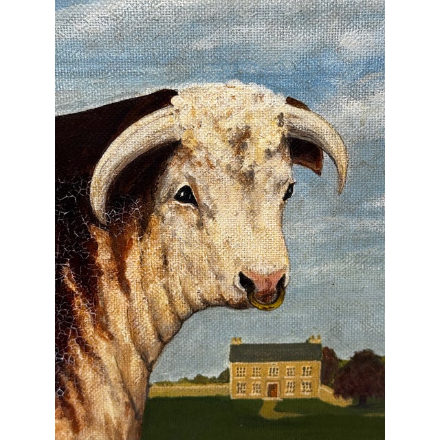 Brown English Hereford Bull Oil Painting in the Manner of William Henry Davis – Framed British Pastoral Cattle Portrait For Sale - Image 8 of 18