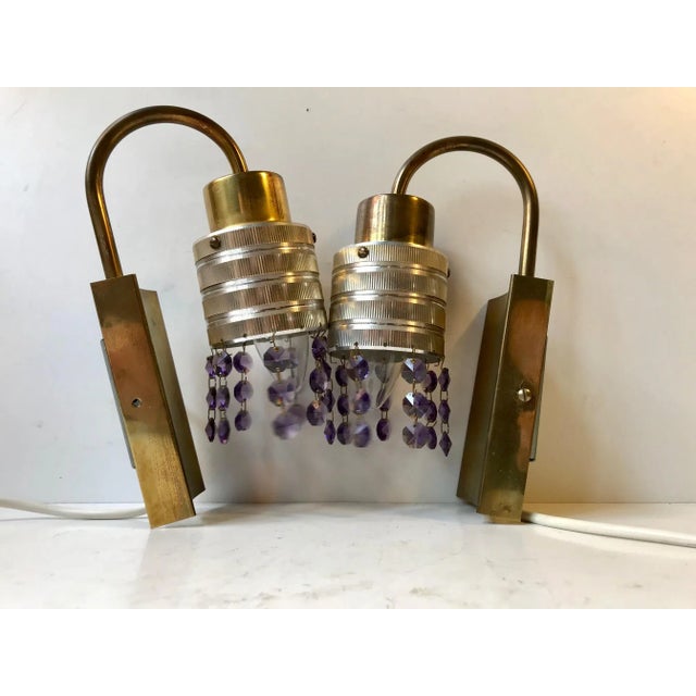 Gold Scandinavian Brass & Crystal Modern Prism Wall Lights, 1960s, Set of 2 For Sale - Image 8 of 8