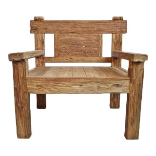 Vintage Outdoor Rustic Railway Wood Arm Chair For Sale