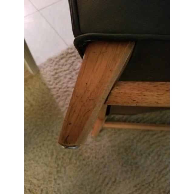 Classic 1950s Heritage Black Lounge Chair Faux Leather Mahogany For Sale - Image 9 of 15