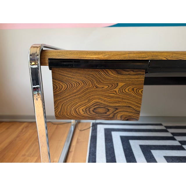 Peter Protzman for Herman Miller Zebrawood & Chrome Desk, Tubular Collection, 1970-1971 For Sale In Indianapolis - Image 6 of 17