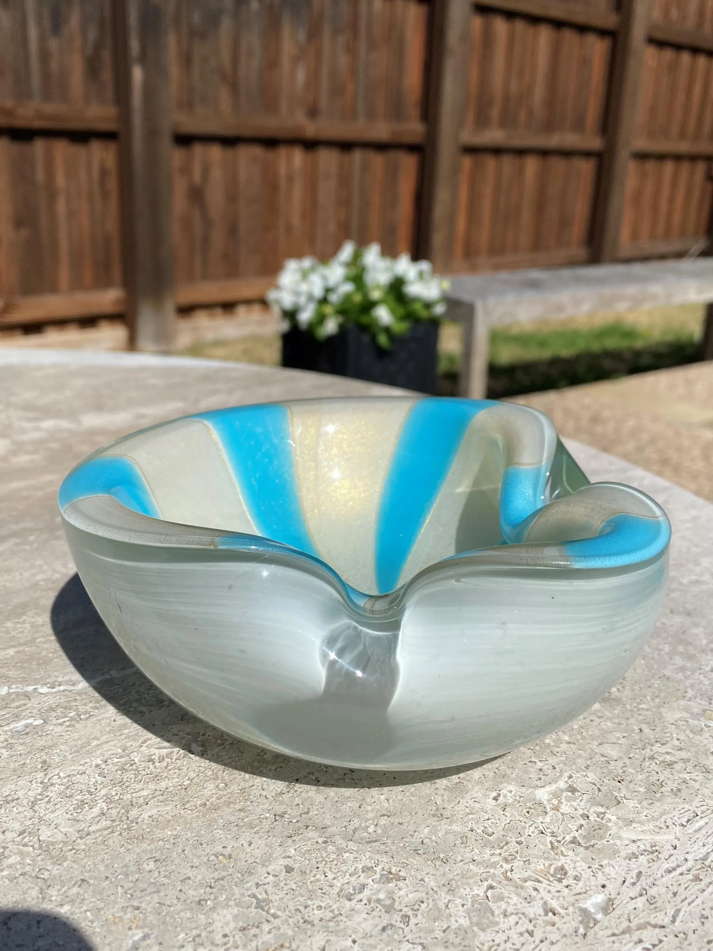 Mid-Century Alfredo Barbini Murano Blue White Gold Flecks Swirl