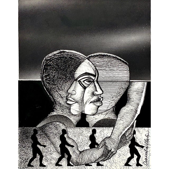 On offer is a striking example of modern figurative abstraction, likely dating from the late 20th century. This work...