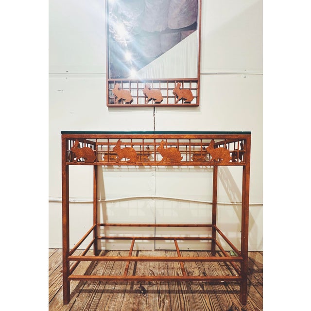 Late 20th Century Wrought Iron & Glass Console Table and Matching Mirror Set For Sale - Image 4 of 4