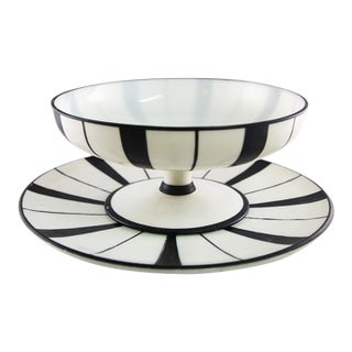 1930s Art Deco Glass Footed Bowl With Plate For Sale