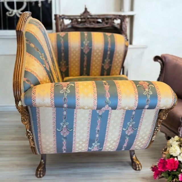 Cream Vintage Italian Import Galimberti Lino 3p Rococo Sofa Couch Loveseat Armchair Set For Sale - Image 8 of 17