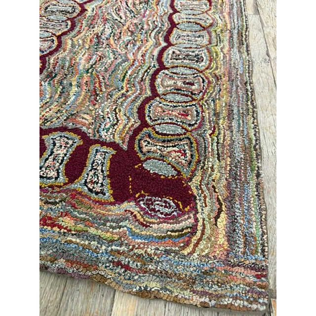 1880s Small Multicolor Geometric Folk Art Antique American Knotted Wool Hooked Rug For Sale In New York - Image 6 of 7