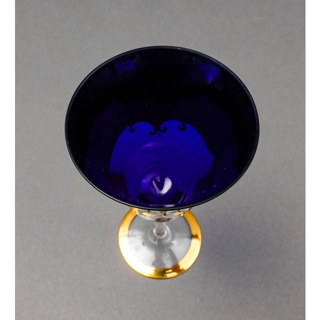 Tre Fuochi Venetian Glass Cobalt Blue 24k Gold Wine Glasses Set of 6 For Sale - Image 10 of 11