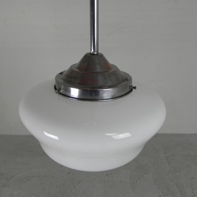 Art Deco Pendant Lamp with White Shade, 1930s For Sale - Image 4 of 13
