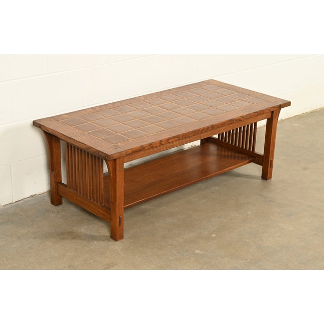 Stickley Mission Oak Arts & Crafts Two-Tier Tile Top Spindle Coffee Table For Sale - Image 15 of 15