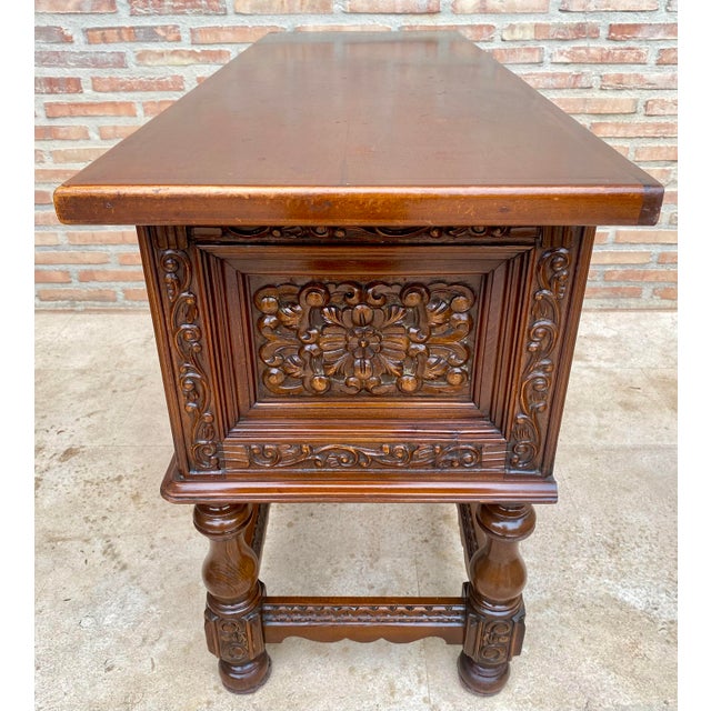 Spanish Carved Wood Sideboard With Floral Decoration, Mid-20th Century For Sale - Image 9 of 18