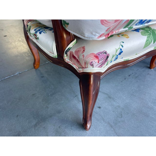 Bergère Armchairs by Century Furniture in Floral Upholstery – Pair | Louis XV Style For Sale - Image 9 of 16