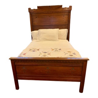 Antique Eastlake Victorian Bed Frame With Carvings For Sale