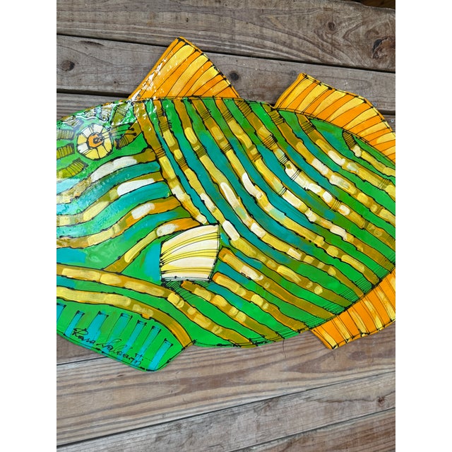 Bright Green Monumental Coastal Custom Painted “Triggerfish” Wall Art With Epoxy Glaze For Sale - Image 8 of 12